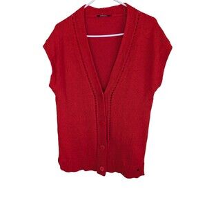 Olsen Women Blossom Red Sleeveless Cardigan Sweater Knit Linen Cotton US Small